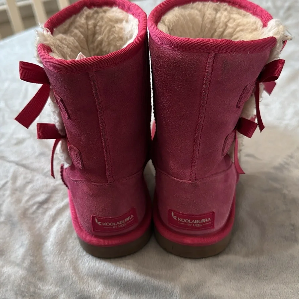 Koolaburra‎ by Ugg Girls 3 Suede Victoria Pink Bows Short Boots Warm Winter Kids